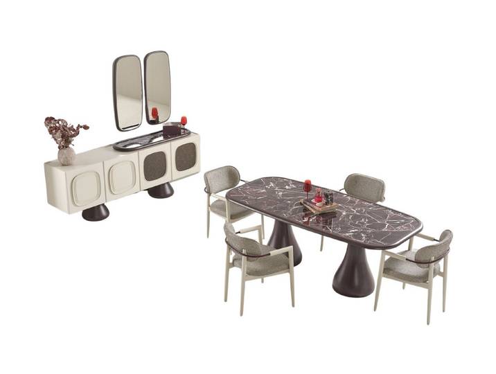 Villa Möbel Esszimmer-Set Alora, (Esszimmer-Set, 8-St., Esstisch, Sideboard und 6 Stühle), Esstisch mit Stühlen und Sideboard für Essen und Stauraum