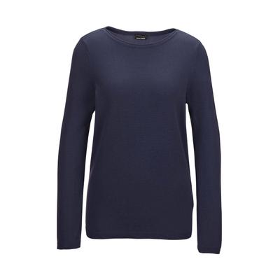 Strickpullover GOLDNER "Kurzgröße Pullover mit U-Boot-Ausschnitt aus Baumwoll-Viskose-Mix", Damen, Gr. 22, blau (marine), Obermaterial: 60% Viskose CV. 40% Baumwolle CO., U-Boot-Ausschnitt, eng Rippbündchen, Pullover Strickpullover, keine/nicht...
