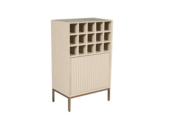 Villa Möbel Weinschrank (Packung, 1-St., 1 St. Weinschrank) Mangoholz 15 Fächer Lamellentür Bronze-Finish