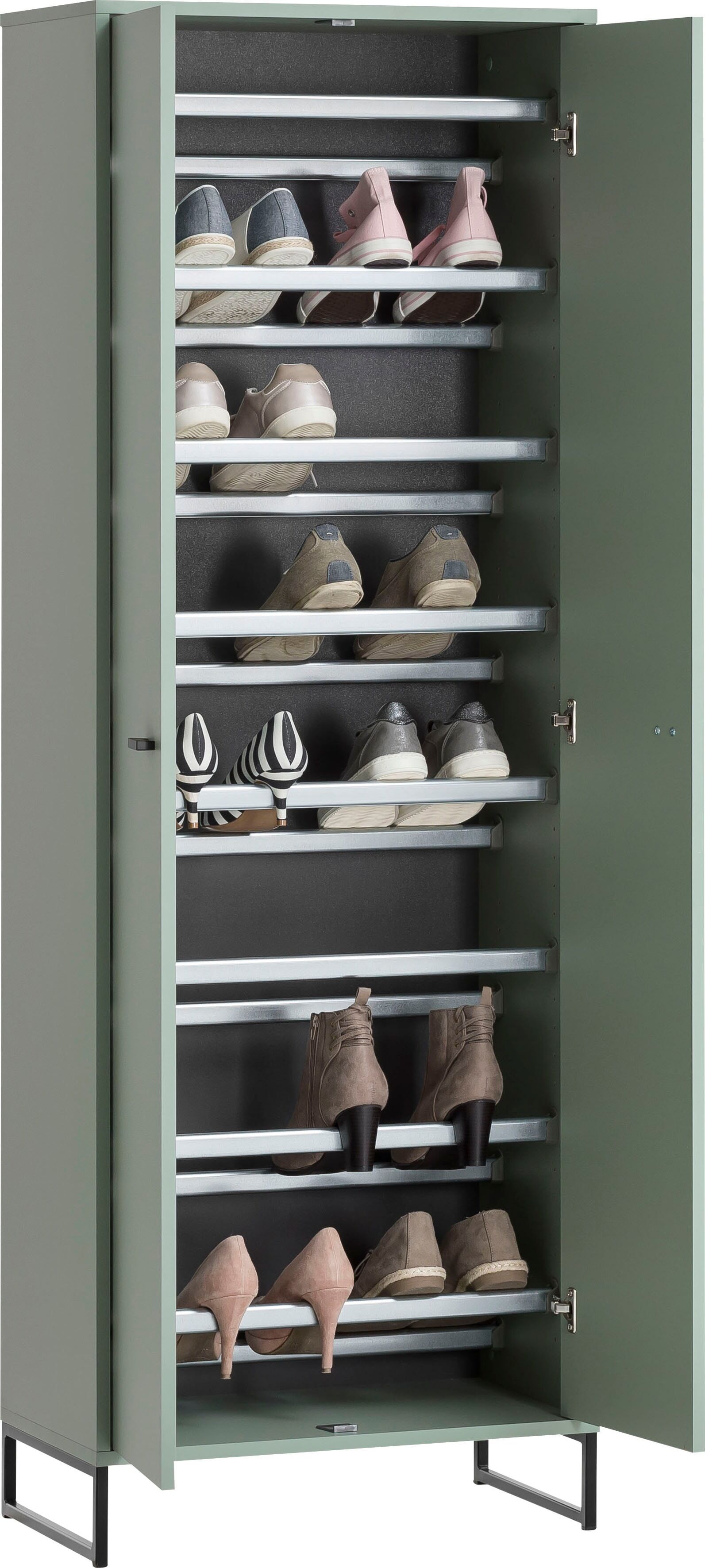 Schuhschrank SCHILDMEYER "Janne, Schuhschrank, Made in Germany, B: 60 cm", grün (pistazie), B:60,2cm H:169,7cm T:33cm, FSC-zertifizierter Holzwerkstoff, Schränke, Schuhschrank, Solide Verarbeitung - Dieses Produkt ist in Deutschland gefertigt pistazie pis