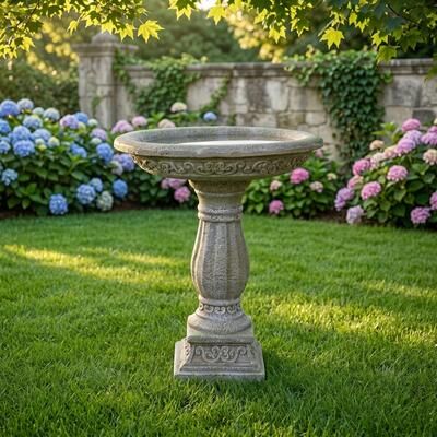 Meedzom 23.8 Inch Antique Concrete Pedestal Bird Bath Outdoor Decor