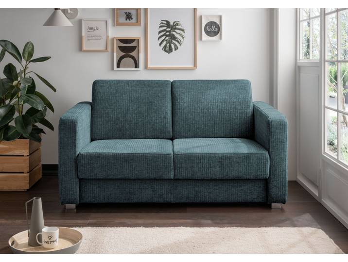 Schlafsofa HOME AFFAIRE MIA modern und bequem, schmale Armlehnen, Einzelauszug , blau (ocean), B:159cm H:88cm T:87cm, 100% Polyester, Sofas, Schlafsofa, mit 2 Einzelauszügen als Längsschläfer