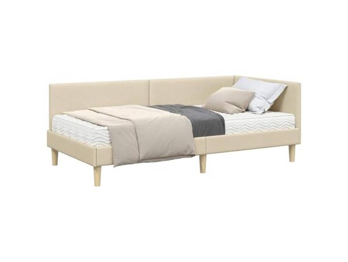 KTHLBRH Eckbett mit Matratze, 2-teilig, cremefarben, Stoff Kopfteil zur Wandmontage, verstellbar, Lattenrost aus Sperrholz, Matratze 90 x 200 cm, Innengebrauch, Montage erforderlich