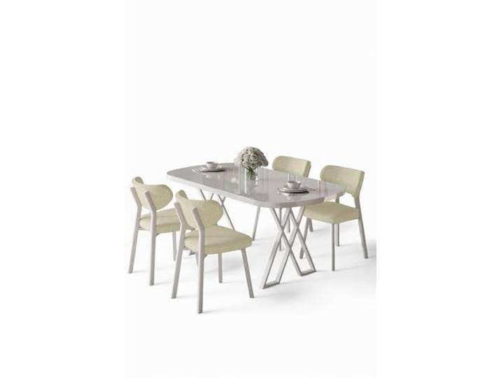Hanah Home Modern 5-Piece Dining Table & Chairs Set, White & Cream, 100% MDF with Metal Legs, Scandinavian Design Table: 168x90x76 cm, Chairs: 46x85x45 cm