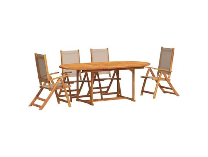 PUGYNBK Gartenmöbel-Set, 5-teilig, Massivholz, Akazie Ausziehbarer Tisch mit Sonnenschirmloch, verstellbare Stühle in 5 Positionen, leicht zu reinigen