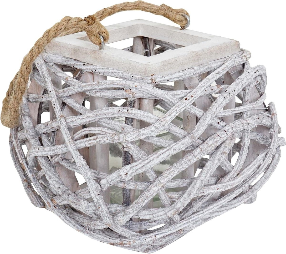 Hangende lantaarn decoratieve kaarsenhouder met glazen inzetstuk witgrijs Hoogte: 40 cm