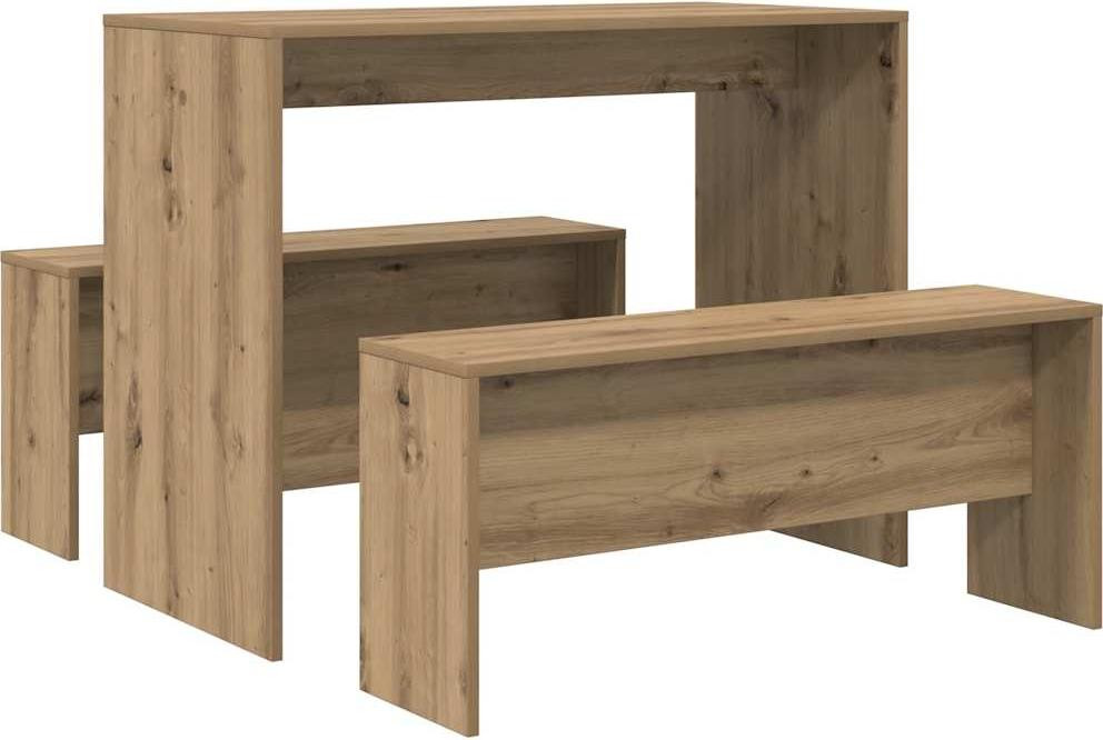 vidaXL 3-delige eettafel- en bankset in Artisan-eikenhout en houtvezel