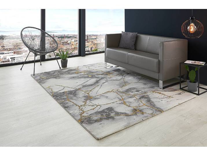 Kurzflorteppich Pico Grau/Grau/Gold 200 x 290cm 100 % Polyester