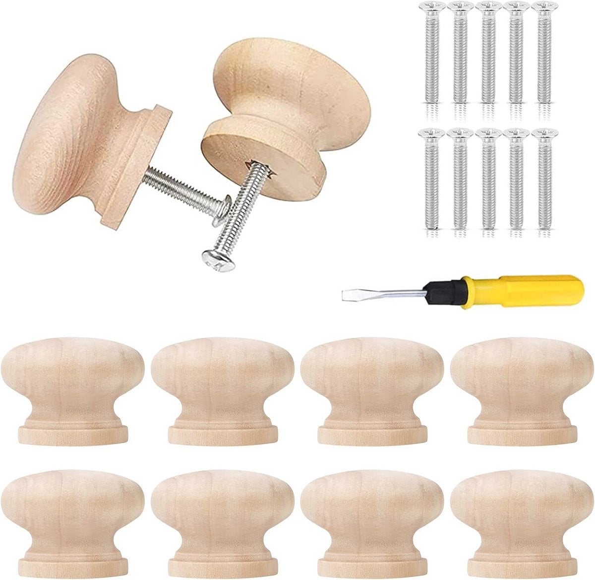 Houten Ladegreep Meubelknoppen voor Kast, Commode en Laden - 10 Stuks