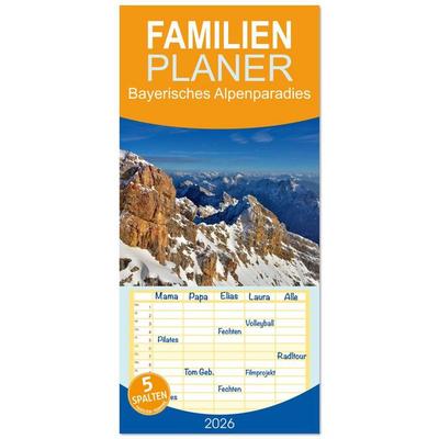 Familienplaner 2026 - Bayerisches Alpenparadies mit 5 Spalten (Wandkalender, 21 x 45 cm) CALVENDO
