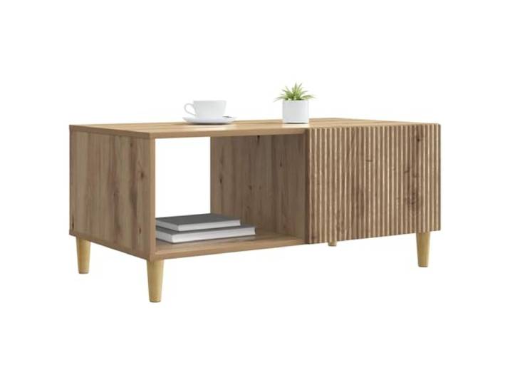 KTHLBRH Couchtisch Eiche Handwerk 90 x 50 x 40 cm Technisches Holz, 90 Grad drehbare Tür, 2 Fächer, konische Beine, einfache Wartung