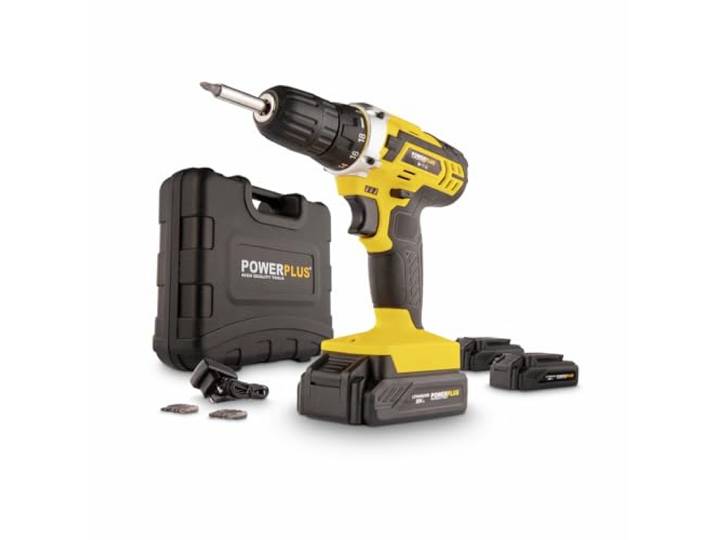 Powerplus Perceuse-Visseuse sans Fil POWX00501 - Tournevis 20 V\, 3x20V Li-ion Batteries\, Chargeur\, Coffret Outil 12 Pièces\, Embouts