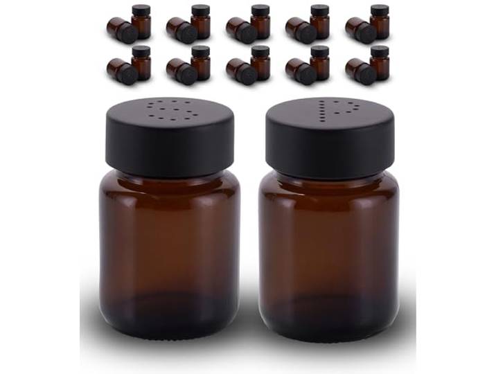Koffs Design Salzstreuer und Pfefferstreuer Set aus Braunglas - Salt Shaker mit Edelstahl Deckel – Streuer für Pfeffer und Salz - Tischstreuer klein und modern - Salz & Pfeffer - 10 Sets
