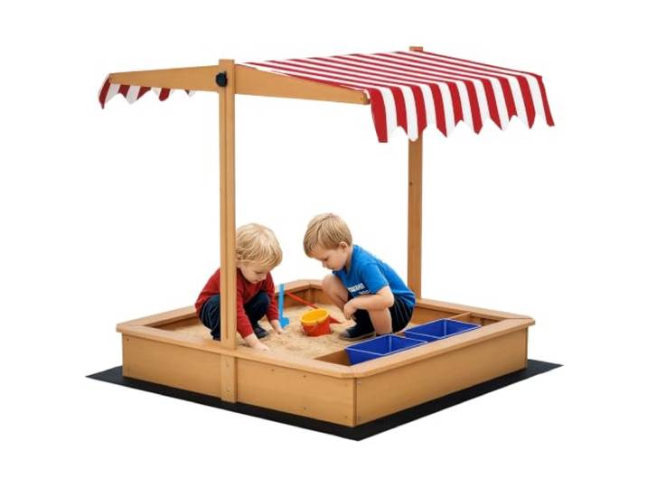 Outsunny Sandkasten 107,5 x 107,5 cm Mit Höhenverstellbarer Abdeckung