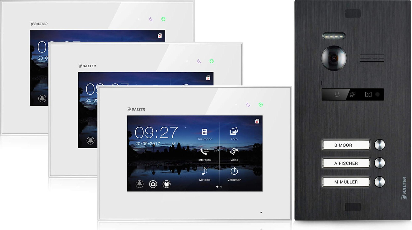 Balter EVO Video intercomsysteem voor 3 woningen met 3 monitoren, zwart