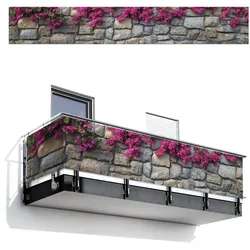 BALKON-SICHTSCHUTZ Bougainvillea - Steinmauer - Rosa Balkon Deko 500x75 cm