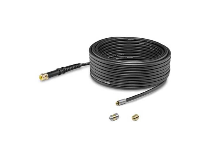 Kärcher Rohrreinigungsset PC 15 für Hochdruckreiniger (Länge: 15 m), 360°-Reinigungseffekt dank rotierender Düse aus Messing und Edelstahl, flexibler Qualitätsschlauch, schwarz