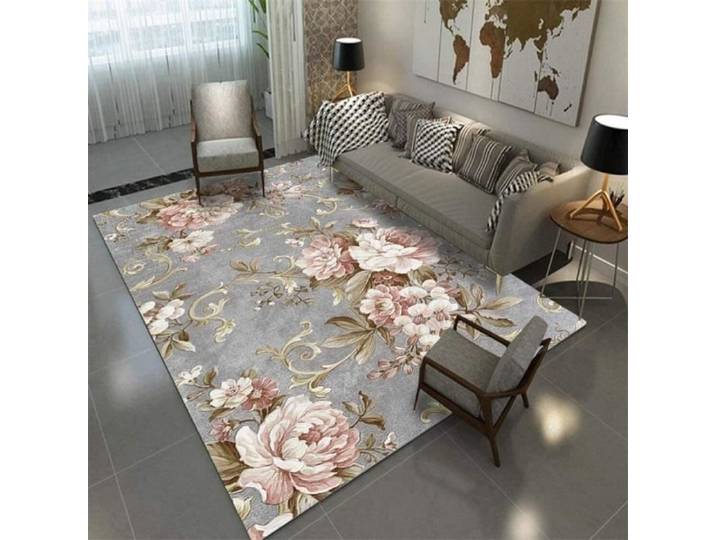 Tapis Chambre Salon Cuisine canapé Tapis décoratifs européen et américain de la Mode Fleur de Jardin Rose Gris Gris 60x90cm[4099]