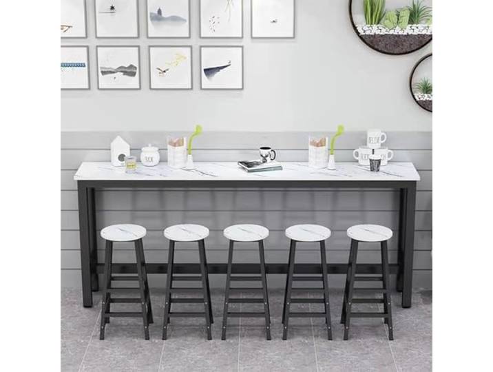 KERIVO Bartisch Bistrotisch Rechteckig Stehtisch Küche,Bartisch für Küche,minimalistischer Design,für Garten, Balkon, Terrasse Weiß (strukturiert) + Schwarz＋3Hocker 160×30×100cm
