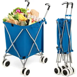 Costway Faltbarer Einkaufstrolley mit Rädern, Kapazität 90 L/55 kg
