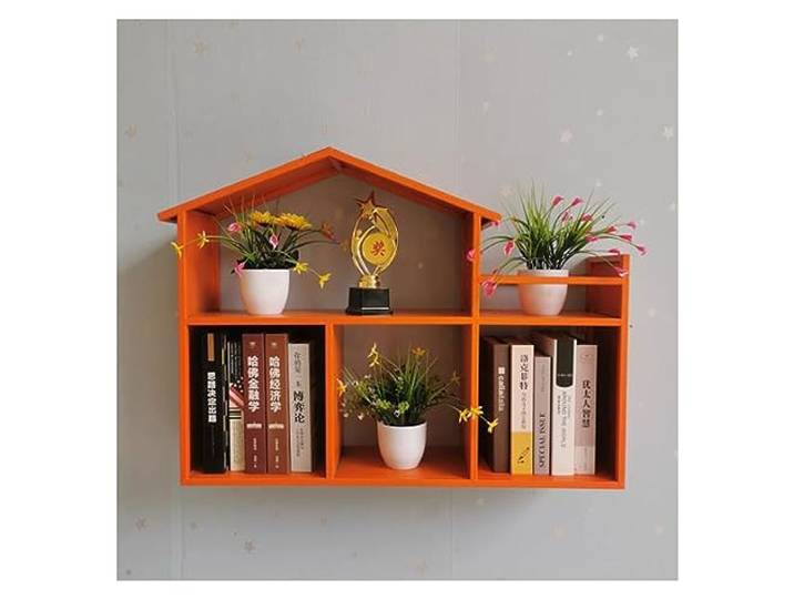 Dekor Kleine schwebende Regale in Hausform mit Metallrahmen(Orange)