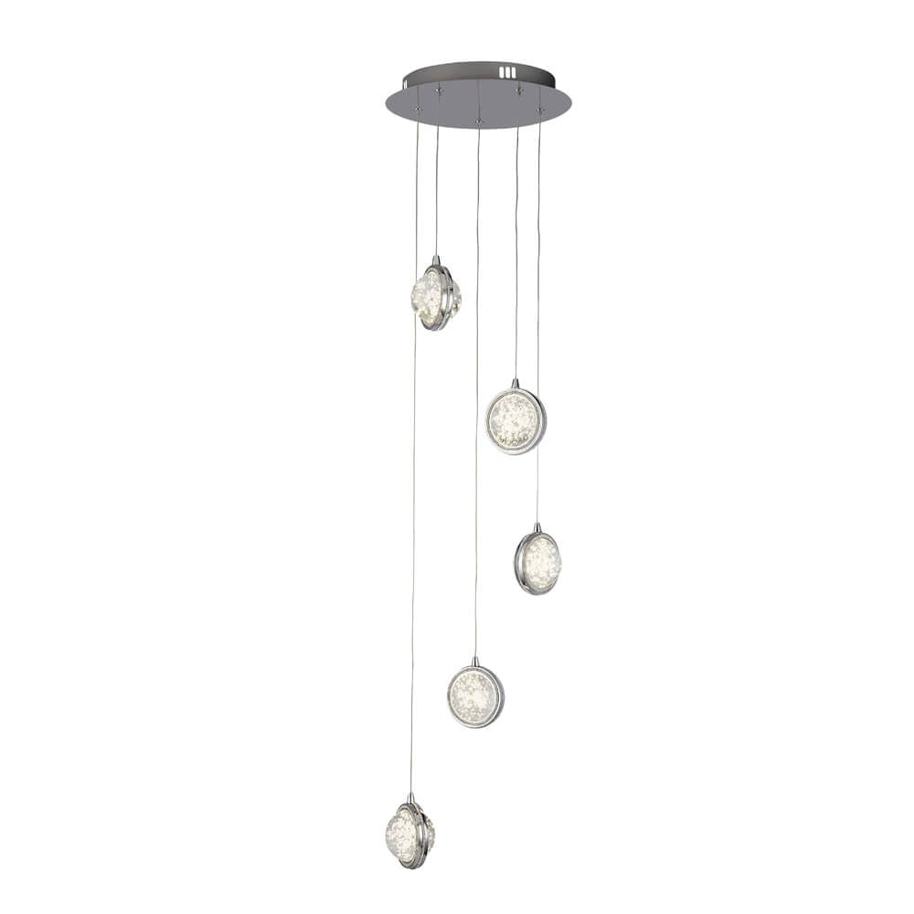 Searchlight Hanglamp Quartz Vide 5-lichts Chroom en Transparant