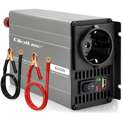 Qoltec, Spannungswandler, Przetwornica napięcia MS Wave 12V na 230V 300/600W USB Kompatybilna z LiFePO4 GEL AGM