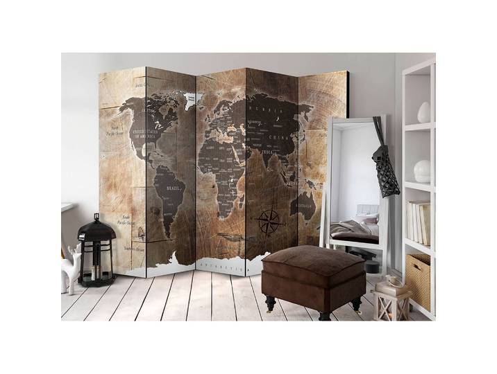 Paravent Map on the Wood Fleece Braun 225 x 172 x 3cm