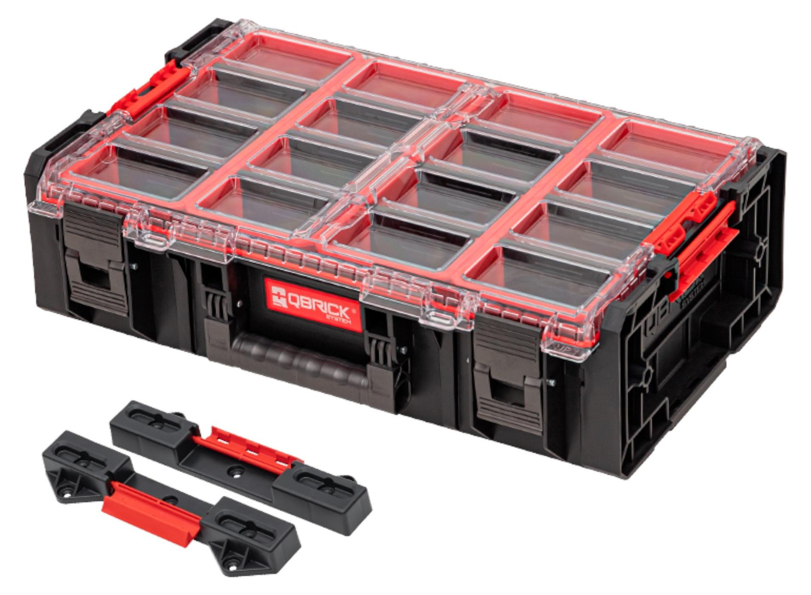 Qbrick System ONE Organizer 2XL 2.0 + Qbrick System ONE Connect Adapter stapelbaar, 19,5 l, IP66, met 4 inlays en 12 verdelers, B/D/H: 58,2 x 38,7 x 17,2 cm