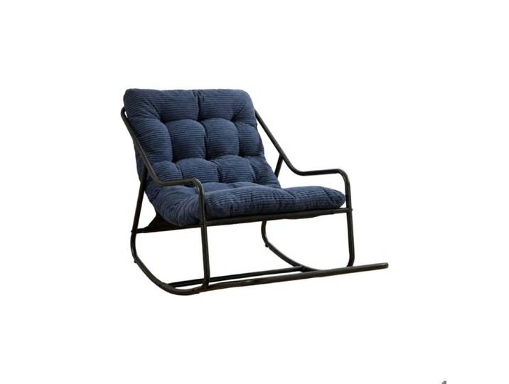 Fauteuil à bascule de jardin en acier avec coussin épais bleu marine