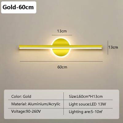 Top Demand Picks Modern Minimalist LED Wall Lamp, Black & Gold Mirror Light For Bathroom, Toilet & Home Decor, Long Strip Fixture gold 60cm cool White