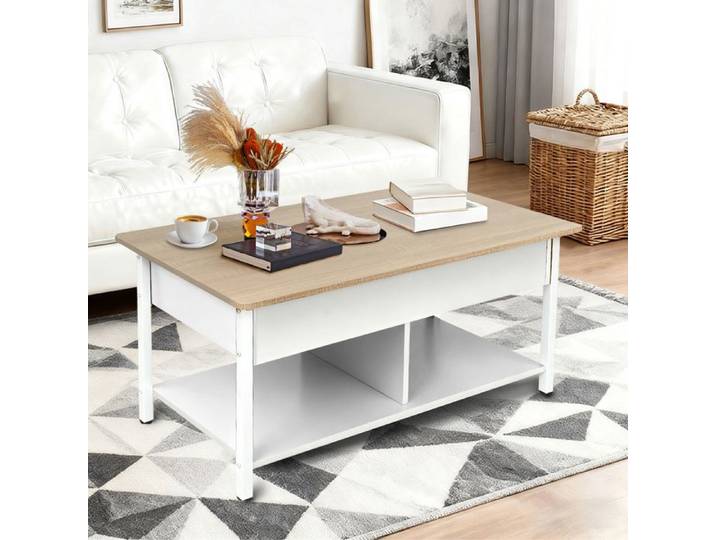 YIPEEMA. Table basse multifonctionnelle réglable en hauteur 90*48*62cm banc + couleur bois naturel.