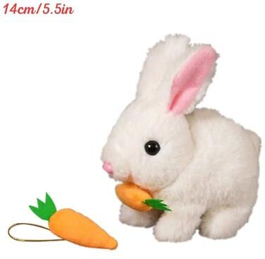 Uplift Essentials Electric Rabbit Plush Toy With Carrot Walking, Ear Wiggling, And Tail Wagging Interactive Bunny For Kids white carrot