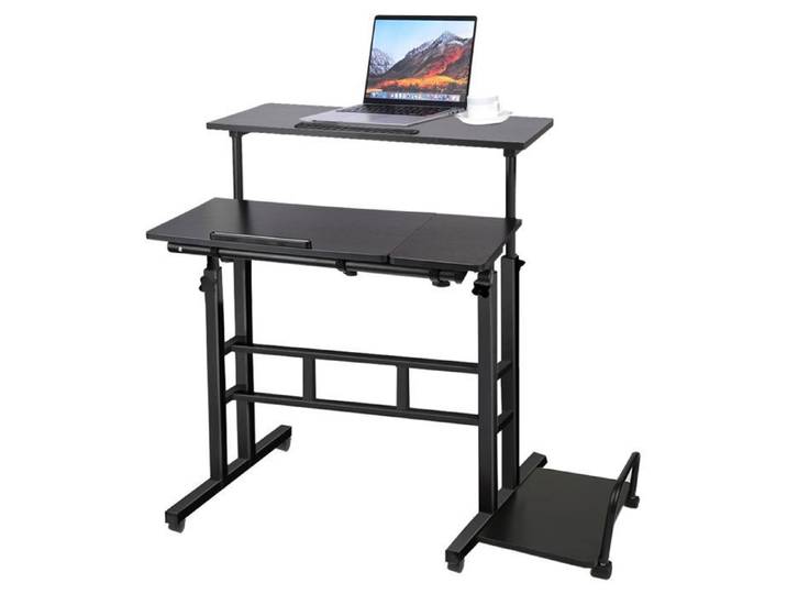 Bureau Assis Debout réglable en Hauteur - Bureau d'Ordinateur avec Support Hôte et roulettes - 80x60x67-117 cm - Noir