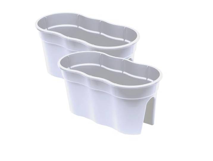 KHW Flowerclip XL 2er-Set Weiß Pflanzgefäße für Balkon- & Geländerbegrünung wetterfest & UV-beständig Zwei Pflanzkammern für Geländer Ø bis 6 cm dekorativ & stabil Made in Germany