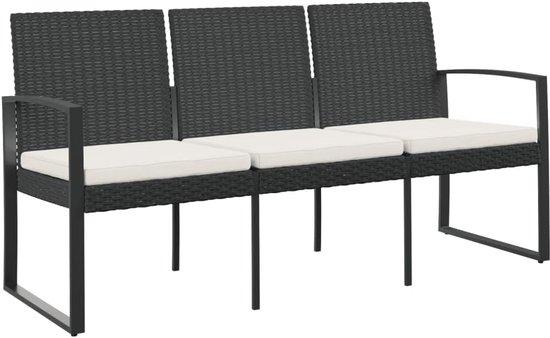 Famanu Gartenbank 3-Sitzer mit Kissen - Schwarz