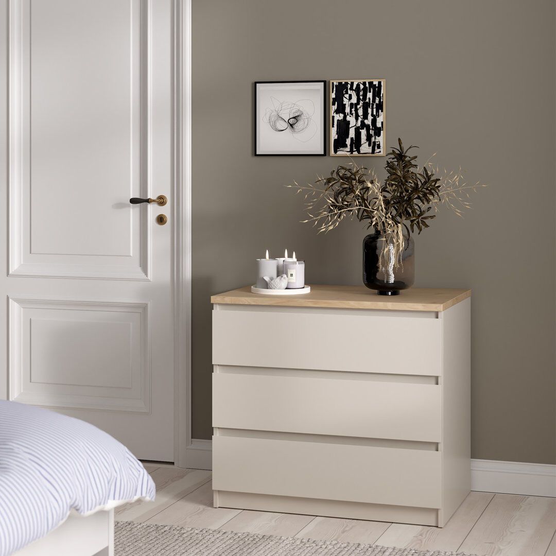 Latitude Run Bertraut 77 cm W Chest of 3 Drawers White;Brown 70.1cm H X 77cm W X 50cm D