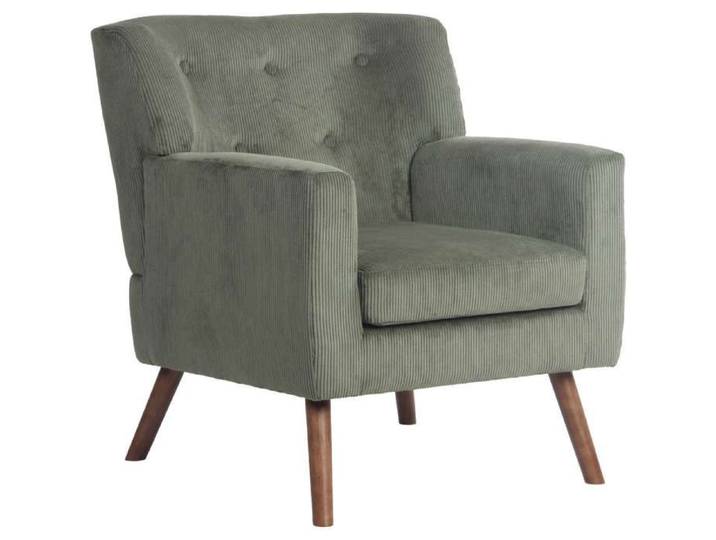 Fauteuil - DÉCOSHOP26 - 10_0008241 - Velours côtelé vert - Dossier capitonné - Pieds bois hévéa