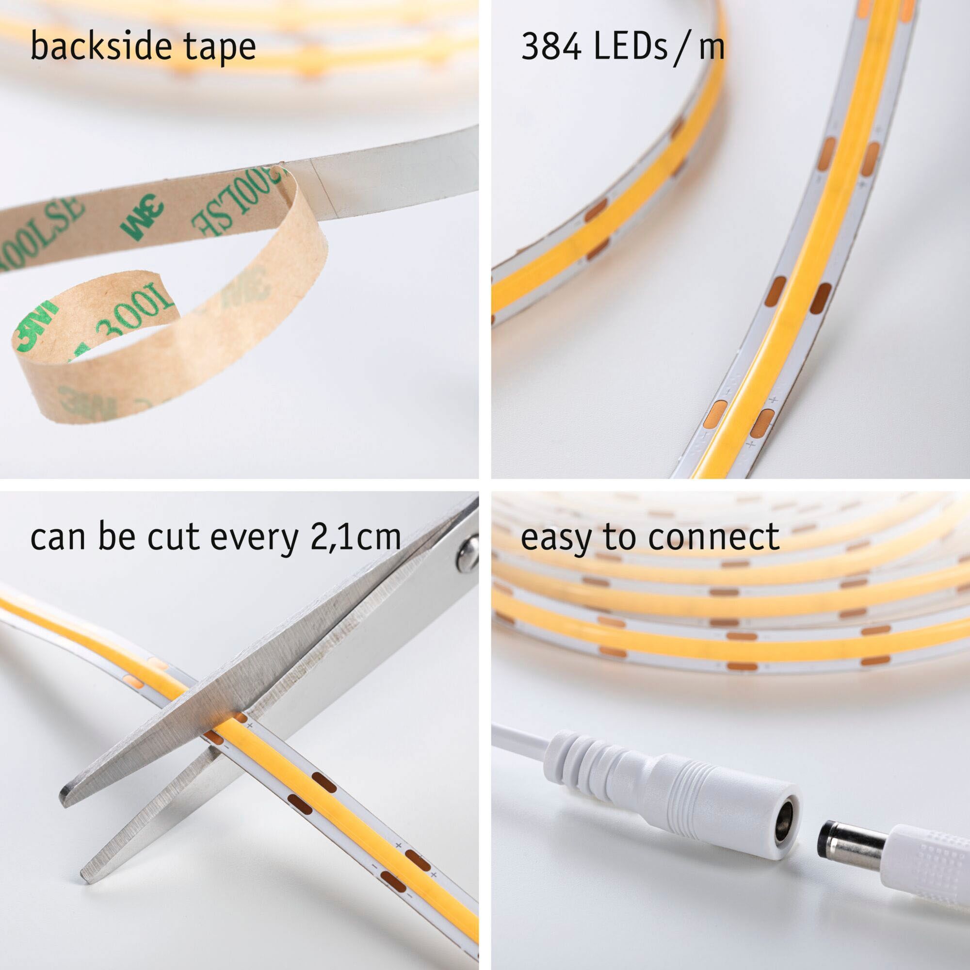 PAULMANN LED-Streifen "SimpLED Full-Line COB Basisset Warmweiß 3000K", weiß, Dioden 1.152 Stk. Flammen 1 Stk., Gesamtlänge 3,72m, Lichterketten, LED-Streifen