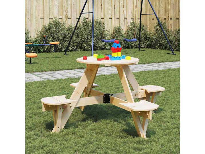 vidaXL - Picknicktafel - voor - 4 - kinderen - met - parasolgat - rond - vurenhout