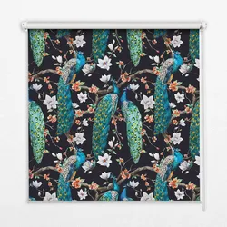 INNENROLLO - Fensterrollo - Rollo - 100x140 cm - Pfau bei den Blumen