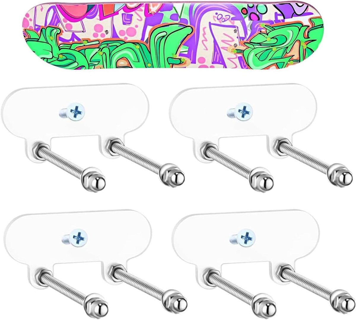 Set van 4 transparante skateboard haken voor het zwevend opbergen en tonen van je skateboard