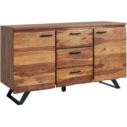 FineBuy, Kommode + Sideboard, Sideboard Sheesham Braun (145 x 45 x 82 cm)