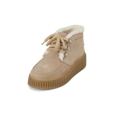 Schlupfboots MARC O'POLO "aus weichem Veloursleder", Damen, Gr. 37, Kunstpelz, beige (earthy taupe), Obermaterial: 100% Leder, unifarben, Schuhe Schlupfboots