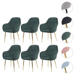 6er-Set Esszimmerstuhl HWC-F18, Stuhl Küchenstuhl, Retro Design ~ Samt grün, goldene Beine