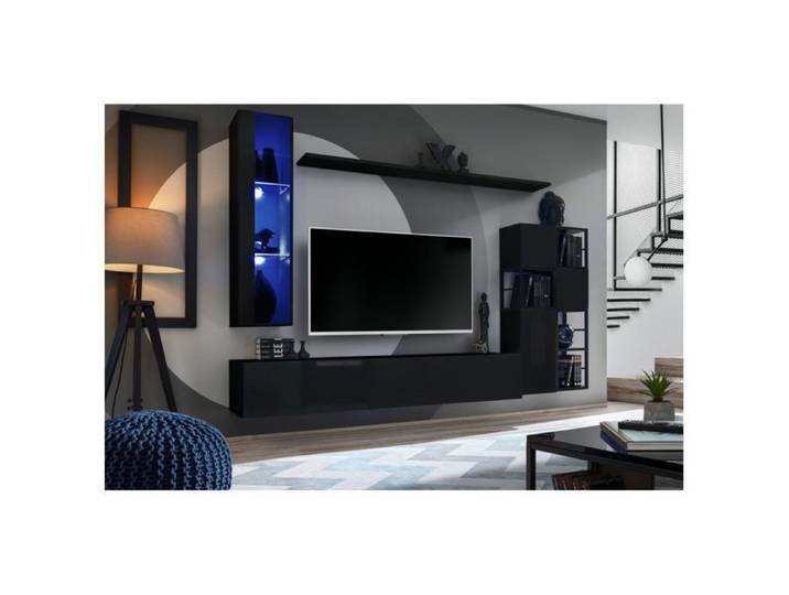 Ensemble meuble TV mural Switch Met II - L 250 x P 40 x H 170 cm - Noir