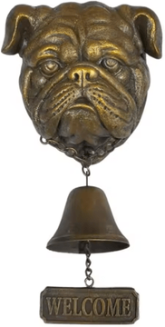 Inspire Picks Dog Theme Welcome Doorbell 3D Funny Bulldog Head Cast Iron Resin Hanging Bell n