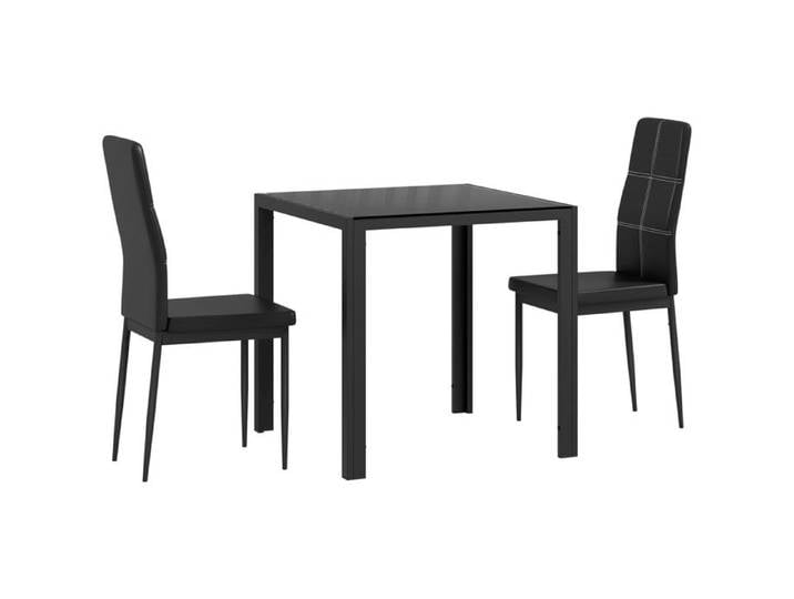 Ensemble table à manger et 2 chaises plateau verre NESTOR noir