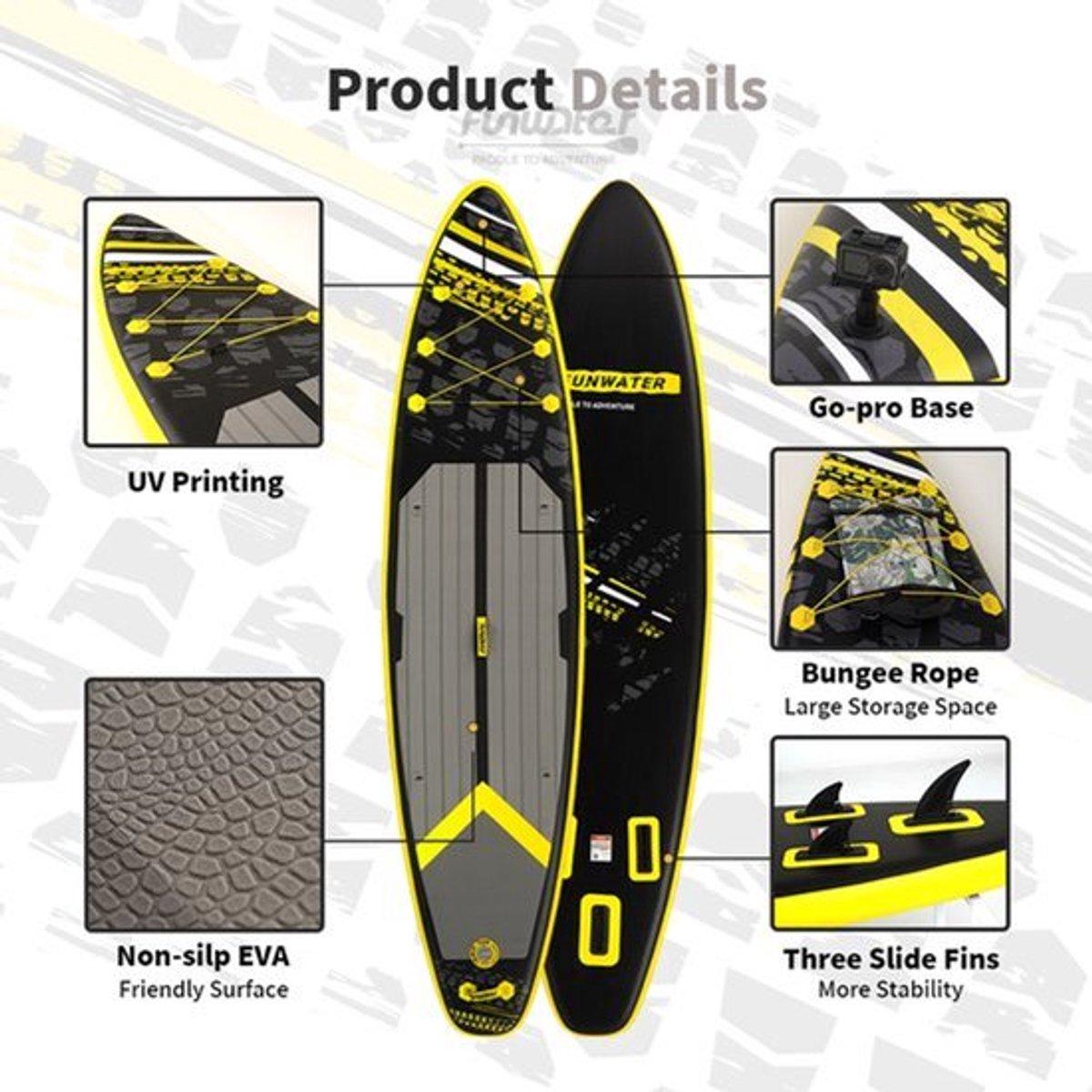 Aufblasbares SUP-Board - 350 x 90 x 15 cm - Stabiles Wassersport-Surfbrett mit Paddeloption