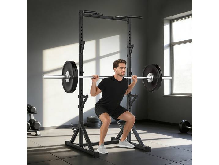 SPORTNOW Squat Rack Hauteur Réglable Multifonction Noir